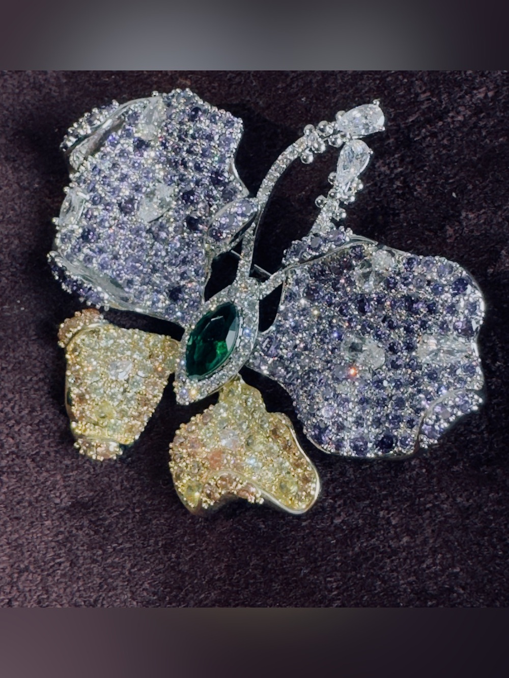 Crystal Butterfly Brooch in Purple, Gold & Green